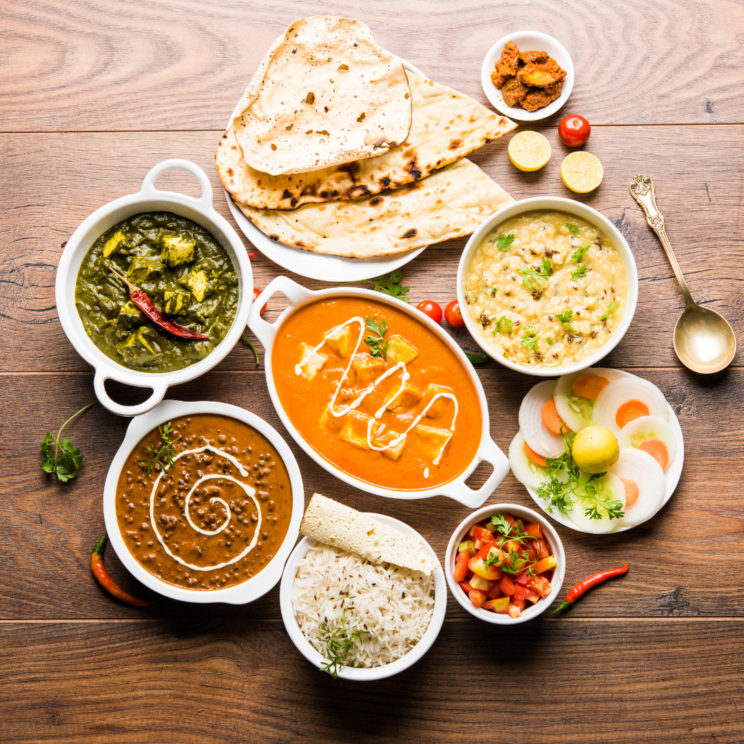 Full spread of North Indian dishes